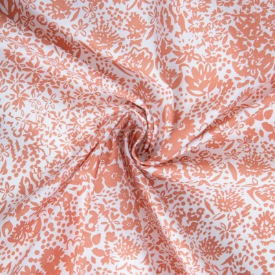 Tissu Coton imprimé Sharma correze fleuris Terracotta sur fond Blanc - Par 10 cm