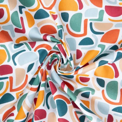 Tissu Coton imprimé Mathis correze formes Multicolore sur fond Blanc - Par 10 cm