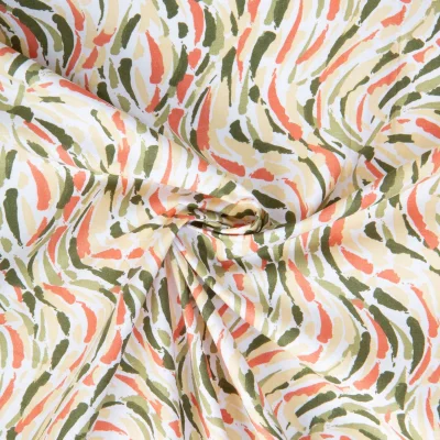 Tissu Coton imprimé Sasha correze ondulations Multicolore sur fond Blanc - Par 10 cm