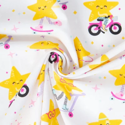 Tissu Coton imprimé Lilou happy stars sur fond Blanc - Par 10 cm