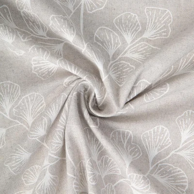 Tissu Toile de Coton Savoie feuillette Blanc sur fond Gris - Par 10 cm