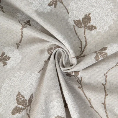 Tissu Toile de Coton Savoie fleurs de coton Blanc sur fond Gris - Par 10 cm