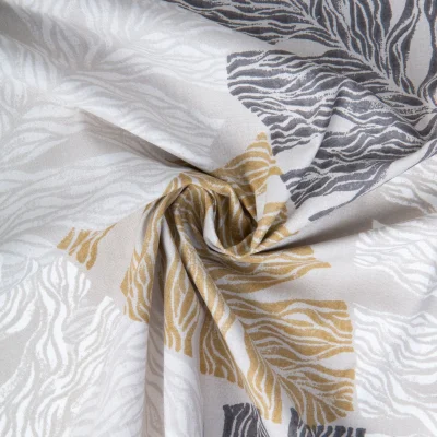 Tissu Coton imprimé Kaya grandes feuilles sur fond Gris clair - Par 10 cm