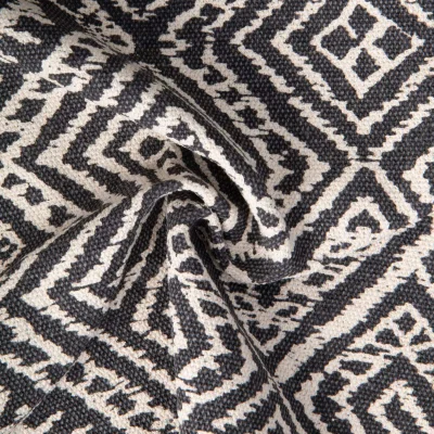 Tissu Toile ameublement Monaco motifs Kilim sur fond Gris anthracite profond - Par 10 cm
