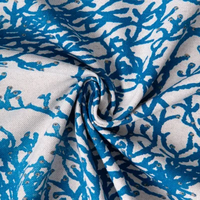Tissu Toile de Coton Calédonie bleu roi sur fond Naturel - Par 10 cm