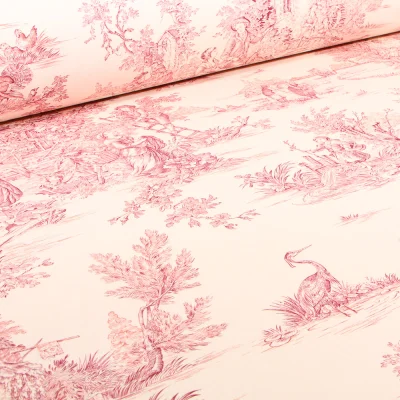Tissu Toile de Jouy Grande largeur Au fil du temps Rouge - Par 10 cm