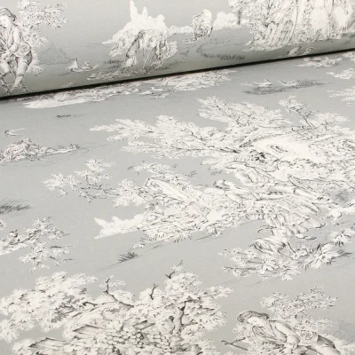 Tissu Toile de Jouy Grande largeur Au fil du temps Gris - Par 10 cm
