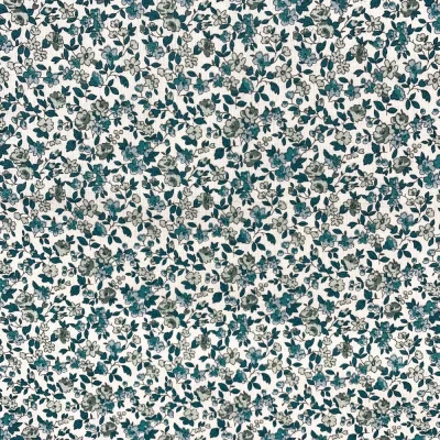 Tissu Coton imprimé Arty Petites fleurs Léonie vert canard sur fond Blanc - Par 10 cm