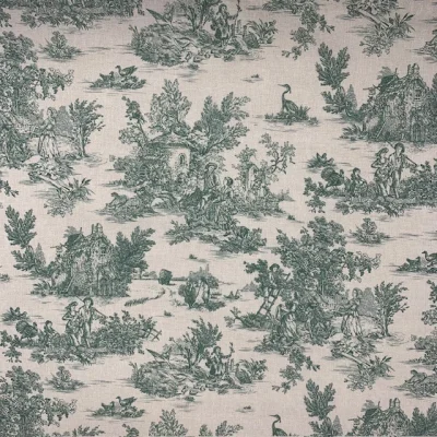 Tissu Coton imprimé Pastorale Vert sur fond Naturel - Par 10 cm