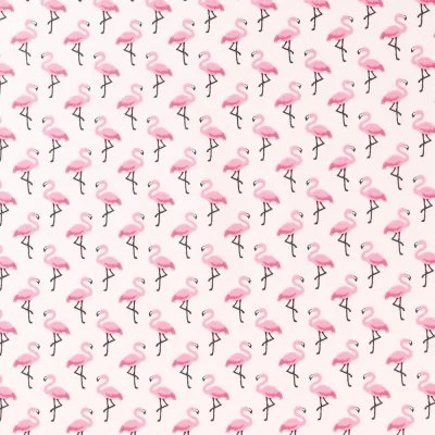 Tissu Coton Imprimé Arty Flamingo Rose sur fond Ecru - Par 10 cm