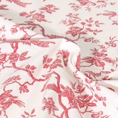 Tissu Coton cretonne enduit Jardins Fleuris sur fond Ecru - Par 10 cm