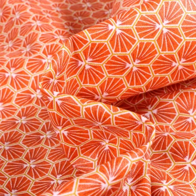 Tissu Coton enduit Riad sur fond Orange - Par 10 cm