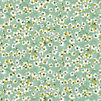 Coupon Tissu Coton imprimé Arty Miyu sur fond Vert menthe - Par coupon de 3 mètres