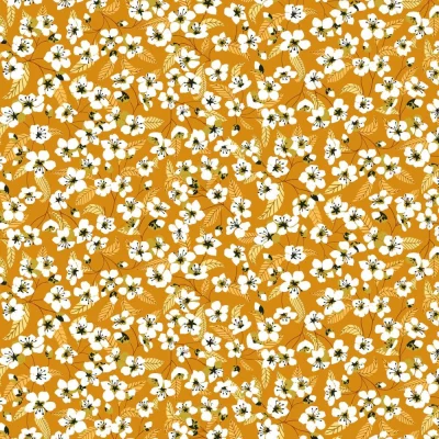 Coupon Tissu Coton imprimé Arty Miyu sur fond Jaune - Par coupon de 3 mètres