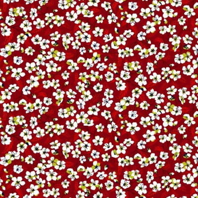 Tissu Coton imprimé Miyu sur fond Bordeaux - Par 10 cm