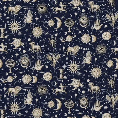 Tissu Coton imprimé Cosmic sur fond Bleu marine - Par 10 cm