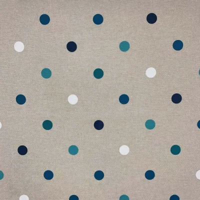 Tissu Toile de Coton Big Pois Bleu sur fond Naturel - Par 10 cm
