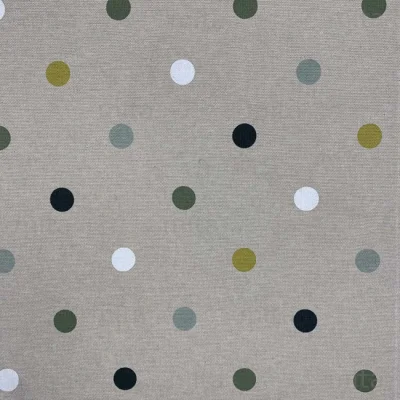 Tissu Toile de Coton enduit Big Pois Vert sur fond Naturel - Par 10 cm