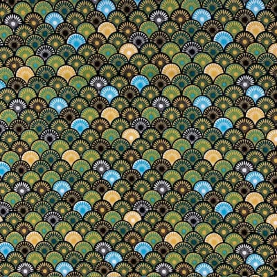 Tissu Coton imprimé Suri sur fond Vert - Par 10 cm