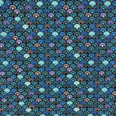 Tissu Coton enduit Suri sur fond Bleu - Par 10 cm
