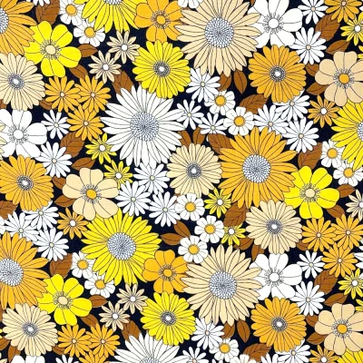 Tissu Coton enduit Ibiza jaune sur fond Noir - Par 10 cm