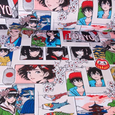 Tissu Coton imprimé Sasuke multico sur fond Ecru - Par 10 cm