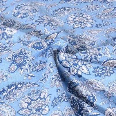 Tissu Coton imprimé Arty Arlesienne Indienne sur fond Bleu ciel - Par 10 cm