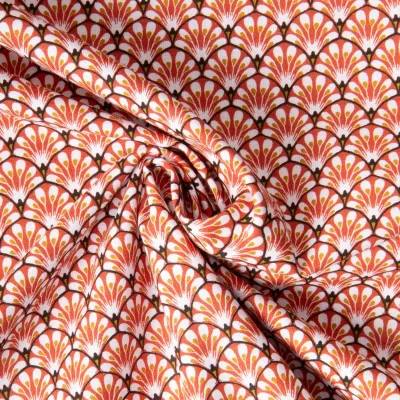 Tissu Coton imprimé Arty éventails Gaudi sur fond Terracotta - Par 10 cm