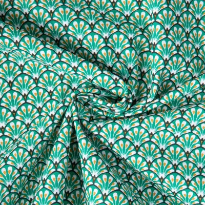 Tissu Coton imprimé Arty éventails Gaudi sur fond Vert - Par 10 cm