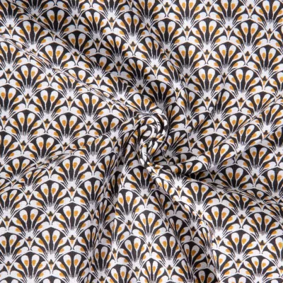 Tissu Coton imprimé Arty éventails Gaudi sur fond Noir - Par 10 cm