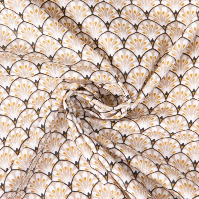 Tissu Coton enduit Arty éventails Gaudi sur fond Beige - Par 10 cm