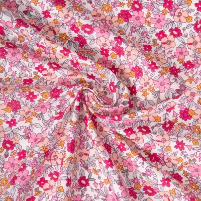Tissu Coton imprimé Arty Agatha fleuris Rose sur fond Blanc - Par 10 cm