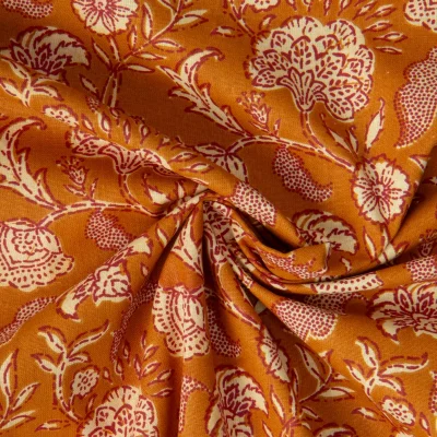 Tissu Coton imprimé Arty Agra fleuris sur fond Ocre - Par 10 cm