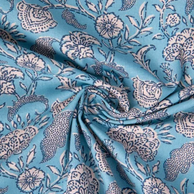 Tissu Coton imprimé Arty Agra fleuris sur fond Bleu - Par 10 cm