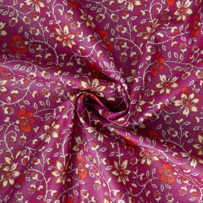 Tissu Coton enduit Goa fleuris sur fond Violine - Par 10 cm