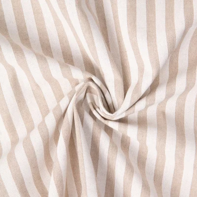 Tissu Toile Polycoton aspect Lin Rayé blanc sur fond Naturel - Par 10 cm
