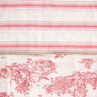Tissu Coton Matelassé réversible Mathilda rayures Rouge sur fond Blanc cassé - Par 10 cm