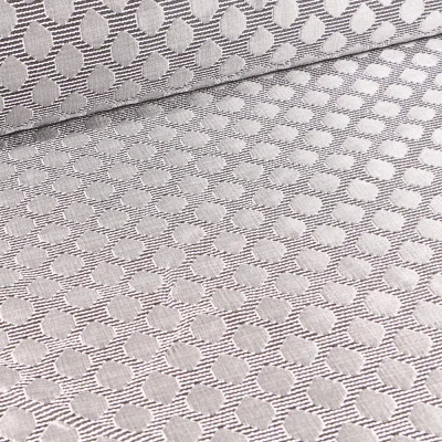 Tissu Jacquard Rayures noires pois argentés sur fond Blanc - Par 10 cm