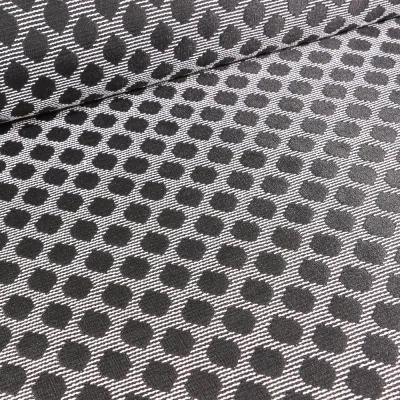 Tissu Jacquard Rayures et pois noirs sur fond Blanc - Par 10 cm