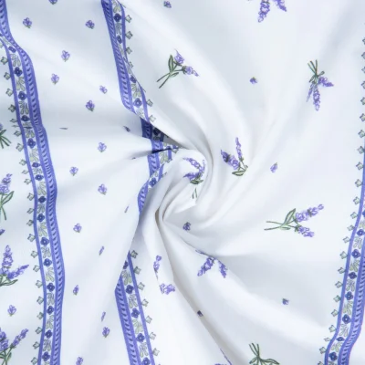Tissu Coton enduit Lavandines rayures Bleu lavande sur fond Blanc - Par 10 cm