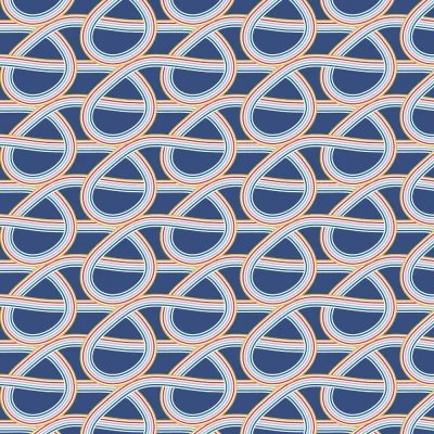 Tissu Viscose Noeud arc en ciel sur fond Bleu - Par 10 cm