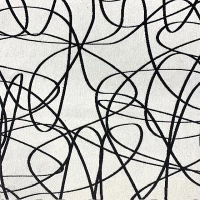 Tissu Jacquard Line Art noir sur fond Blanc - Par 10 cm