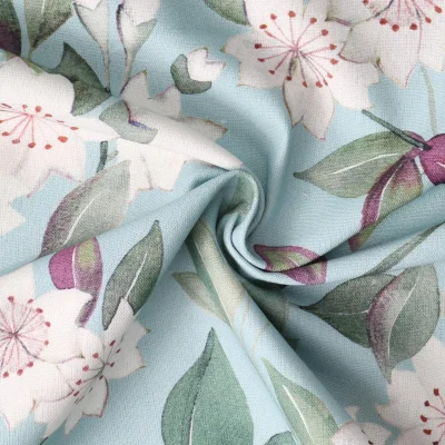 Tissu Toile Canvas Sakura Aquarelle Blanches sur fond Bleu ciel - Par 10 cm