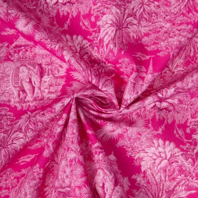 Tissu Coton imprimé digital Mini Maharani sur fond Rose fuchsia - Par 10 cm