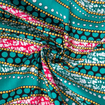 Tissu Coton Wax pailleté Nubia Jade et or - Par 10 cm