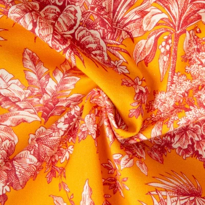 Tissu Velours ras d&#039;ameublement imprimé Samarcande Rouge sur fond Jaune safran - Par 10 cm