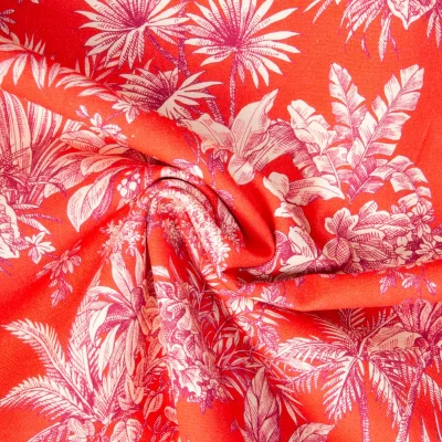 Tissu Velours ras d&#039;ameublement imprimé Samarcande Rose clair sur fond Corail - Par 10 cm