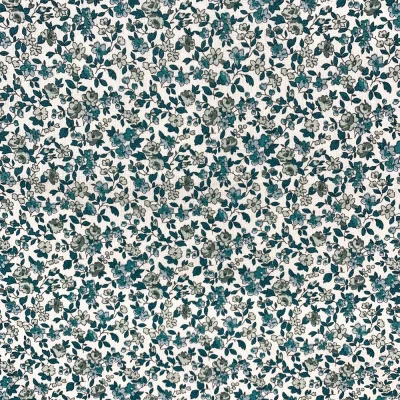 Coupon Tissu Coton Enduit Fleuris Léonie vert canard sur fond Blanc - Coupon de 3 mètres