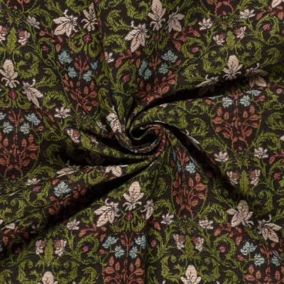Tissu Jacquard Gobelin Polycoton Cristela floral vintage sur fond Noir - Par 10 cm