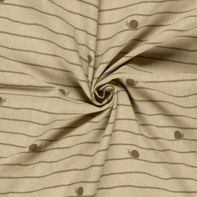 Tissu Toile de Coton recyclé aspect Lin digital Léo petits escargots sur fond Naturel - Par 10 cm